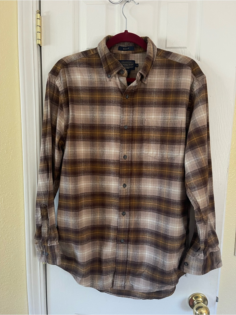 Pendleton Men's Brown and Cream Plaid Button-Down Shirt